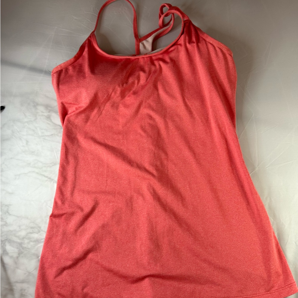 Women’s Fabletics Pink Coral Tank Top with Built in Bra and a Strappy Back